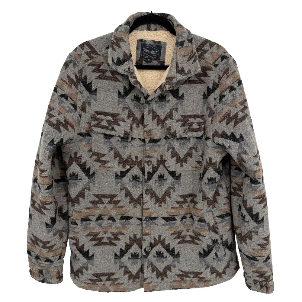 Threadgrit Men's Sherpa Lined Jacket Size M Shacket Southwestern Aztec Tribal